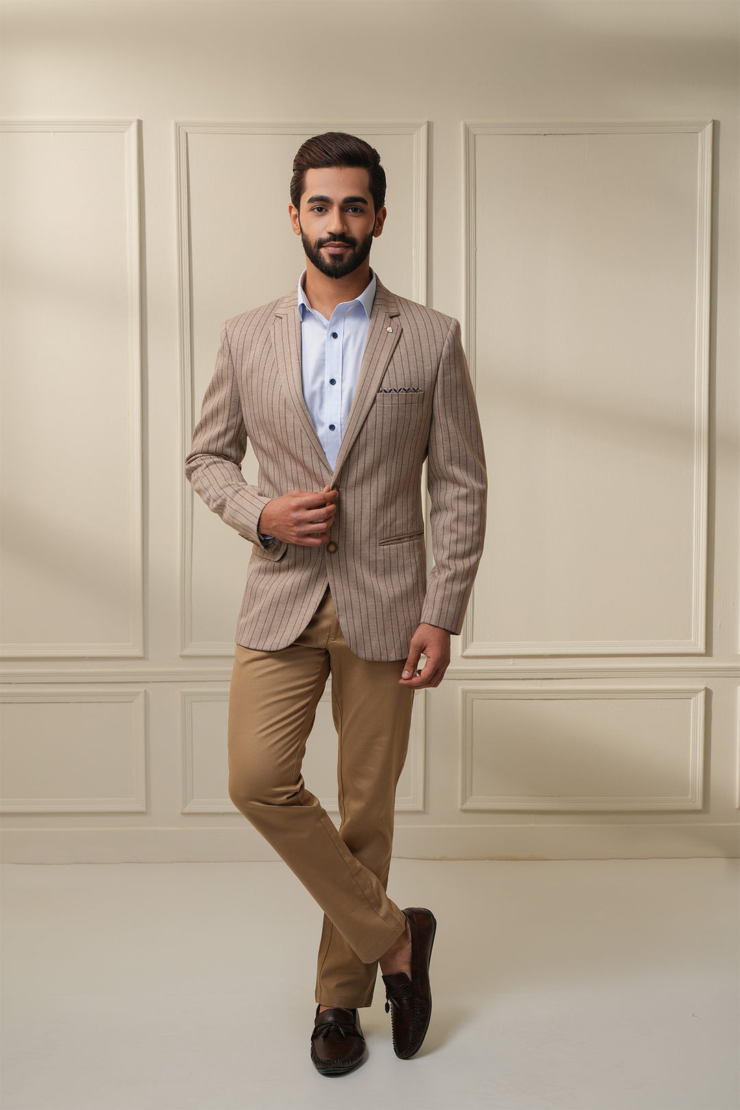 The Luxe Striped Brown Blazer