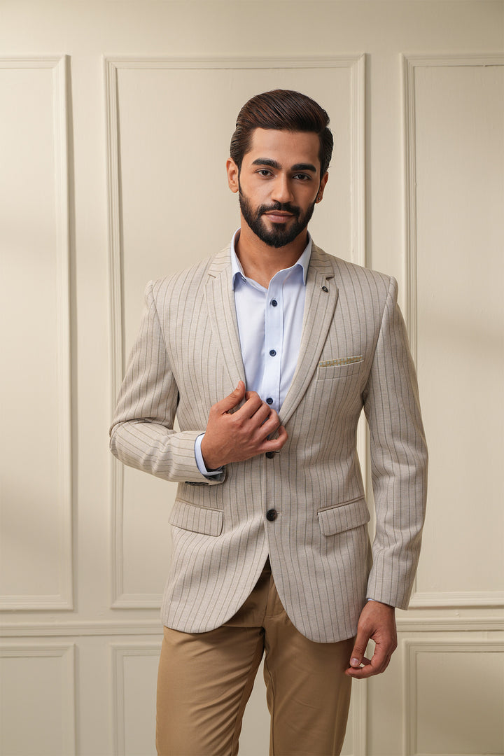 The Luxe Striped Beige Blazer( Color Option Of S No-6)