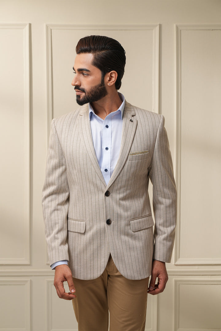 The Luxe Striped Beige Blazer( Color Option Of S No-6)