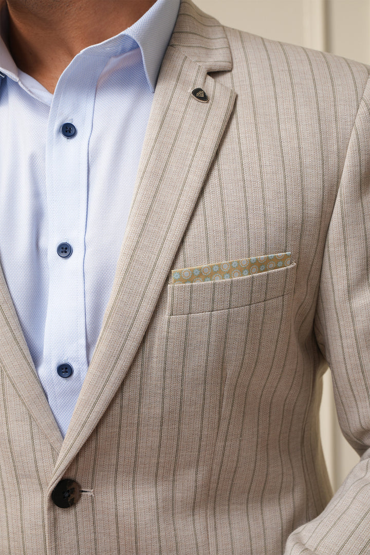 The Luxe Striped Beige Blazer( Color Option Of S No-6)