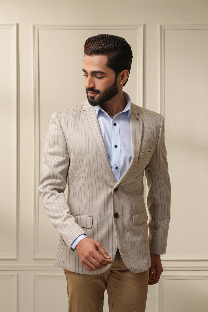 The Luxe Striped Beige Blazer( Color Option Of S No-6)