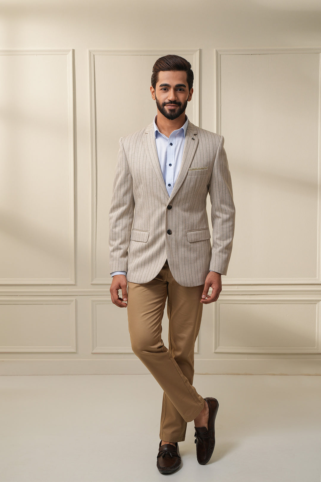 The Luxe Striped Beige Blazer( Color Option Of S No-6)